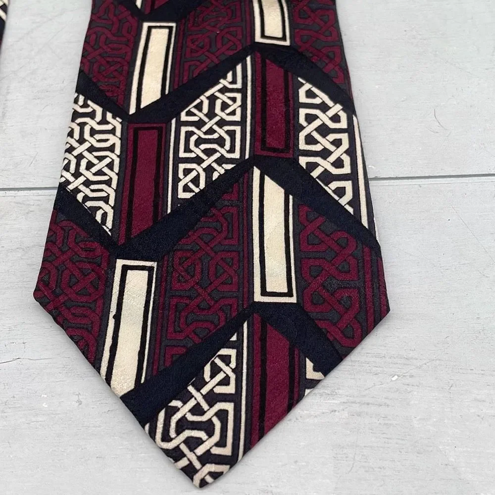 Vintage Paulo Zini Silk Ties For Mens Black Maroon Greecian‎ Geometric Italy